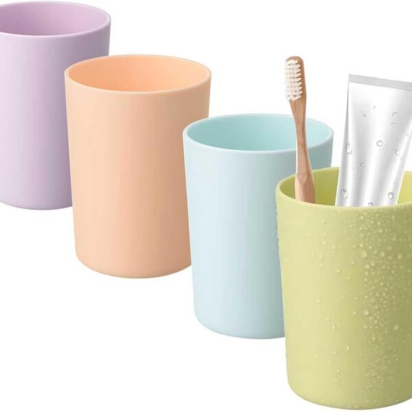 4-Piece Bathroom Rinsing Cup And Toothbrush Holder Set, Made Of Plastic