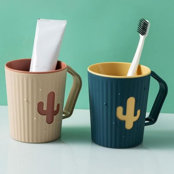 Plastic Toothbrush Cup With Handle, 4-Piece Mug Set