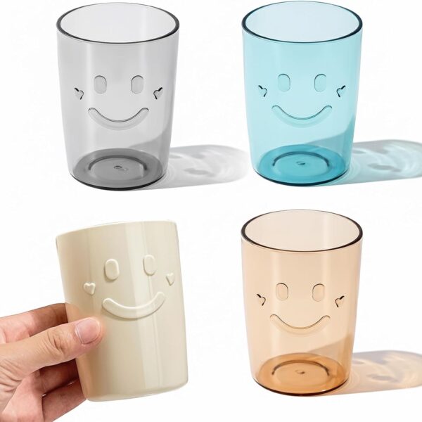 4-Piece Bathroom Rinsing Cup And Toothbrush Holder Set, Featuring A Smiley Face Design